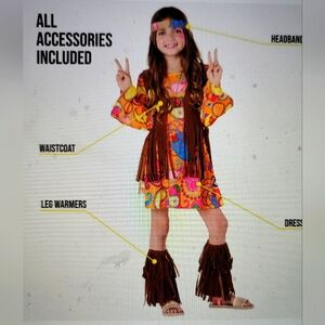 NWT 60s 70s Girls Hippie Costume Disco Costume Set Medium